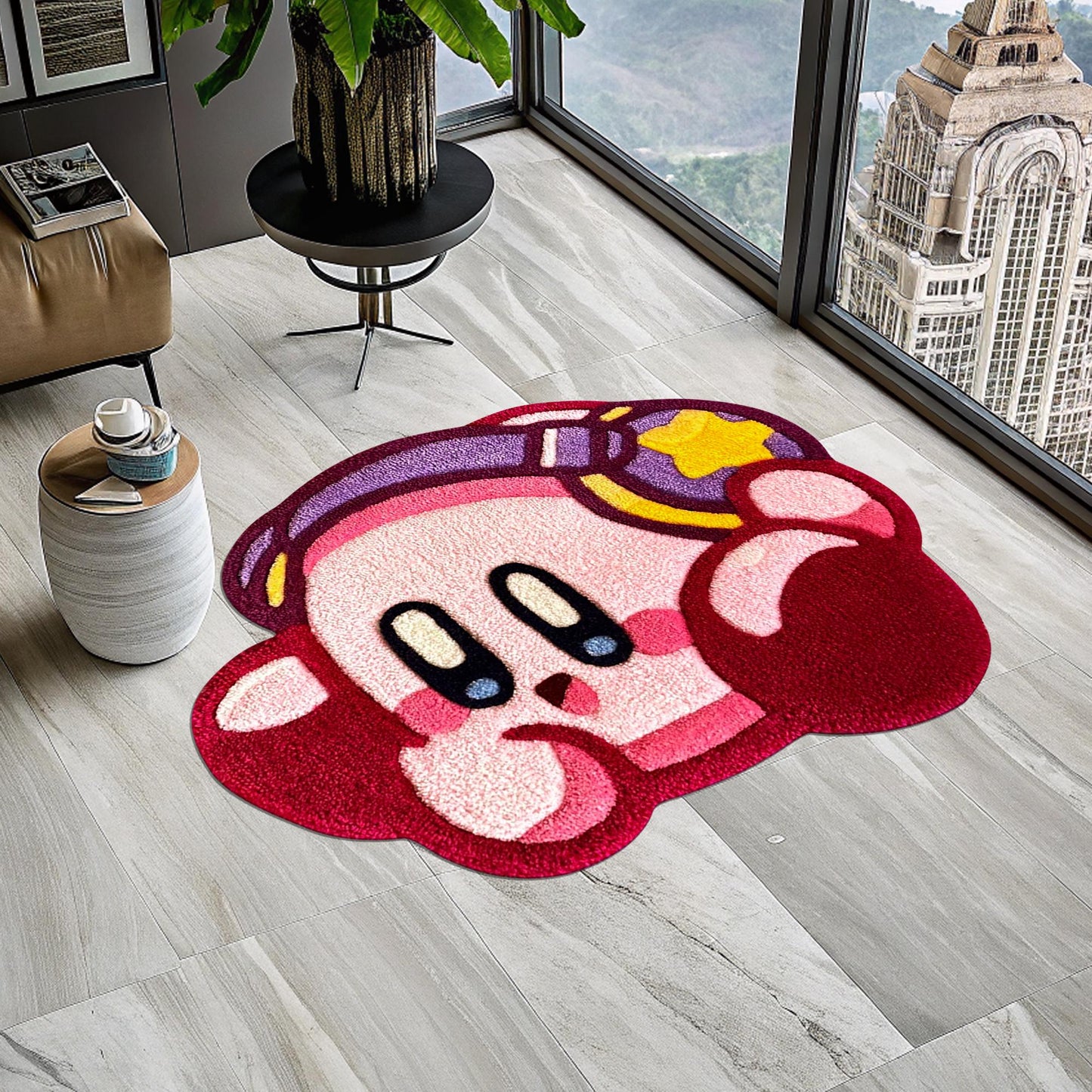 Kirby Rug, Kirby Game Rug, Cute Rug, Pink Rug, Gift for Daughter, Video Game Characters, Kids Room Rug, Area Rug, Tufted Look Printed Rug