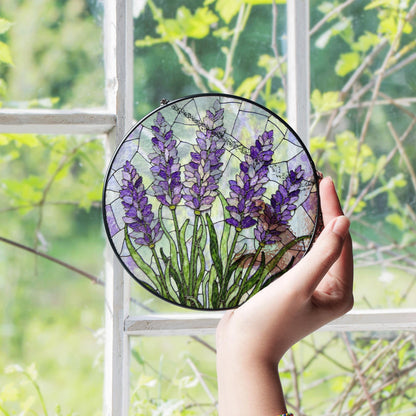 Purple Lavender Glass Panel Suncatcher Handmade Window Decor Gift for Mom or Friends