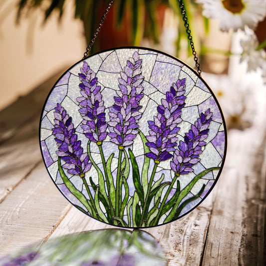 Purple Lavender Glass Panel Suncatcher Handmade Window Decor Gift for Mom or Friends
