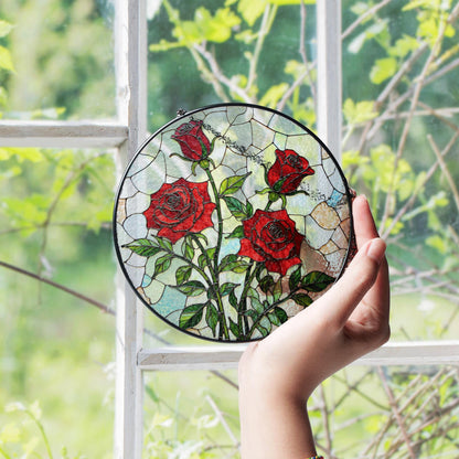 Red Rose Art Glass Window Hanging Stained Glass Suncatcher Gift for Mom Friend or Garden Lover