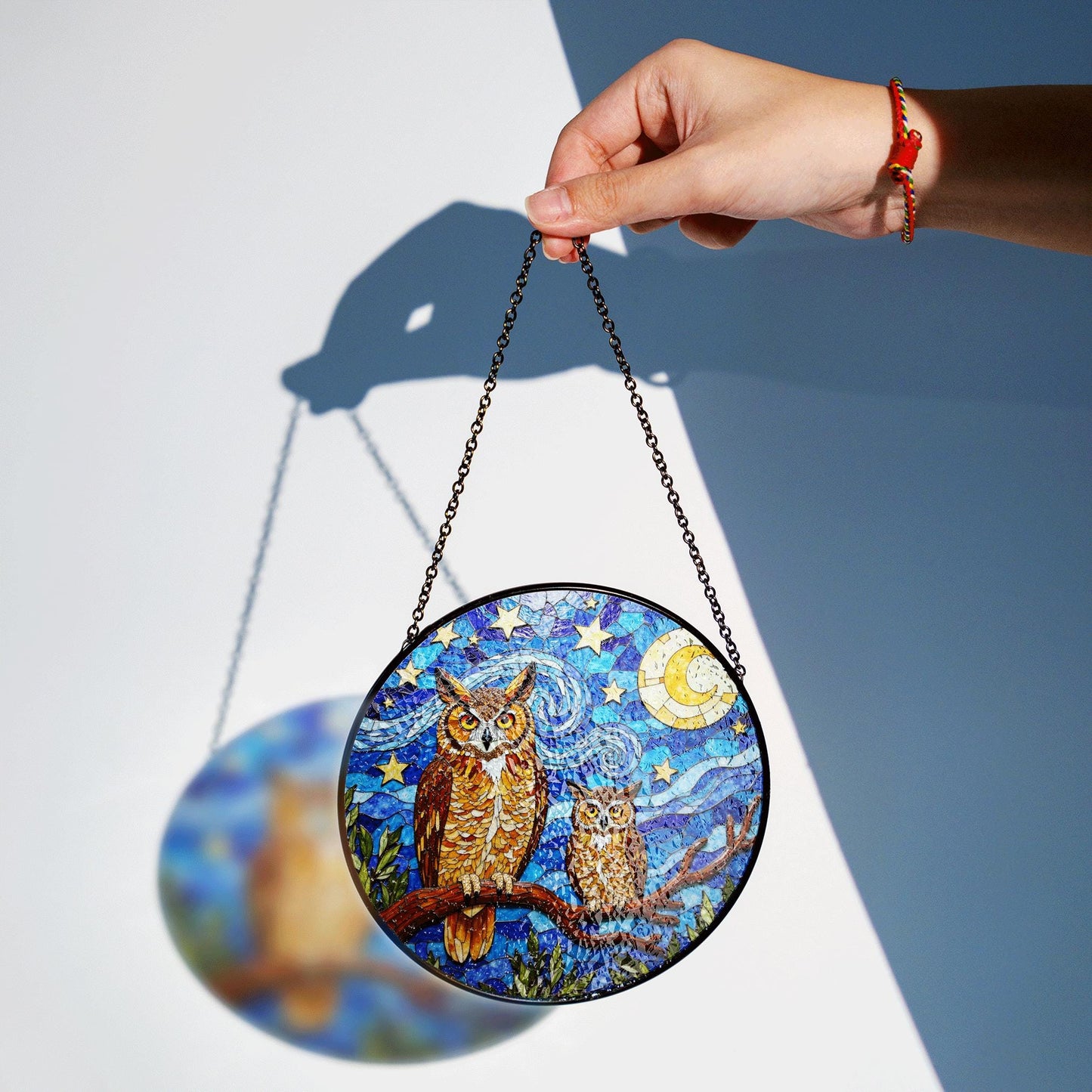 Starry Night Owl Moon Tree Suncatcher Window Hanging Gift for Mom
