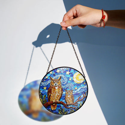 Starry Night Owl Moon Tree Suncatcher Window Hanging Gift for Mom
