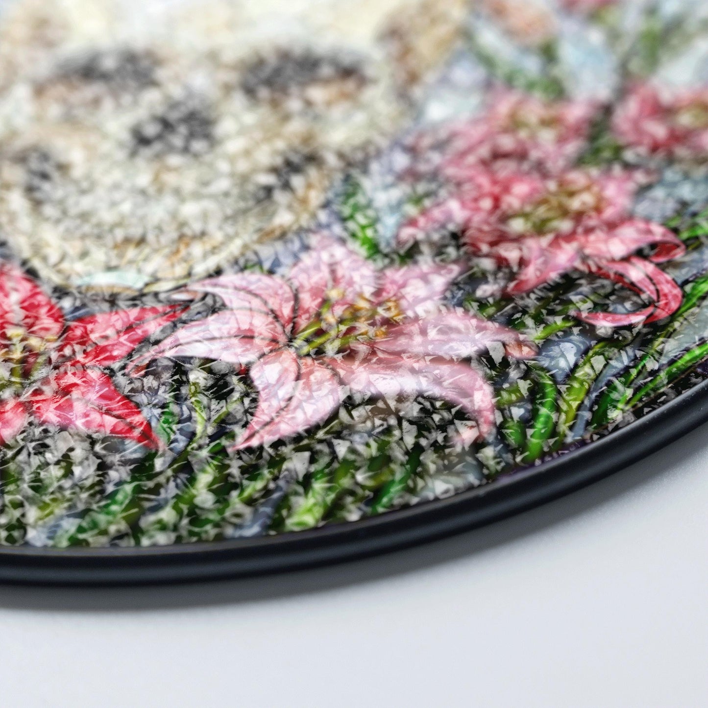 Skull Surrounded by Lilies Gothic Stained Glass Suncatcher Gift for Halloween Lovers