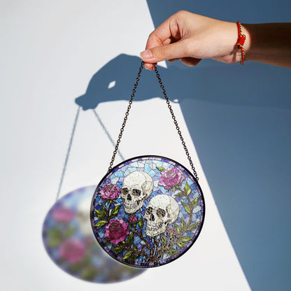 Skull Rose Stained Glass Suncatcher Gothic Window Decor Unique Gift for Alternative Friend