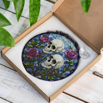 Skull Rose Stained Glass Suncatcher Gothic Window Decor Unique Gift for Alternative Friend