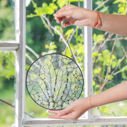 Green Leaf Feather Stained Glass Suncatcher Nature Window Decor Gift for Nature Lovers