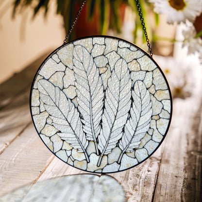 Green Leaf Feather Stained Glass Suncatcher Nature Window Decor Gift for Nature Lovers