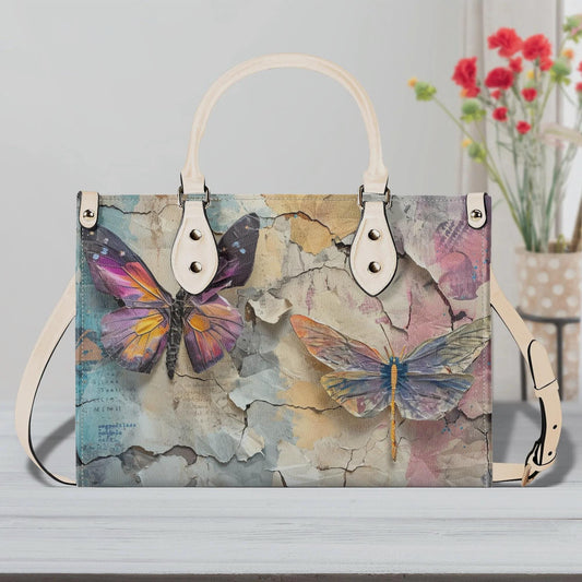 Vintage Artisan Butterfly Handbag. Colorful Handbag, Waterproof PU Leather Handbag, Top Handle Vegan Leather, Crossbody, Shoulder bag.