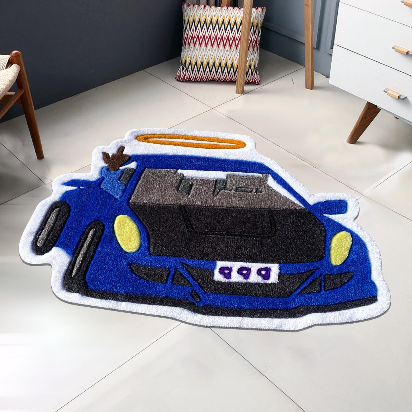 Car Rug, Classic Car Rug, Shaped Rug, Rapper Rug, Music Rug, 999 Rug, Juice Wrld 999 Rug, Juice Wrld Album Cover, Tufted Look Printed Rug