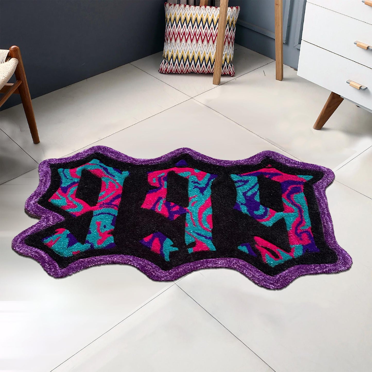 Car Rug, Classic Car Rug, Shaped Rug, Rapper Rug, Music Rug, 999 Rug, Juice Wrld 999 Rug, Juice Wrld Album Cover, Tufted Look Printed Rug