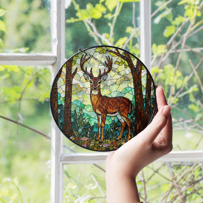 Majestic deer in forest stained glass suncatcher woodland window decor gift for husband