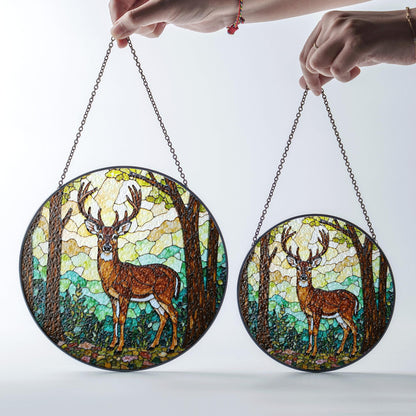Majestic deer in forest stained glass suncatcher woodland window decor gift for husband
