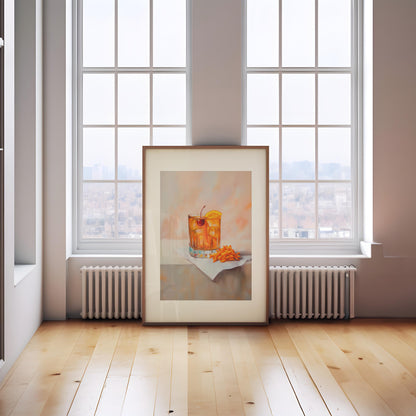 Old Fashioned Cocktail & Cheese Crunch Print: Quirky Bar Cart Wall Art