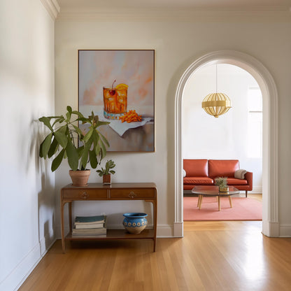 Old Fashioned Cocktail & Cheese Crunch Print: Quirky Bar Cart Wall Art