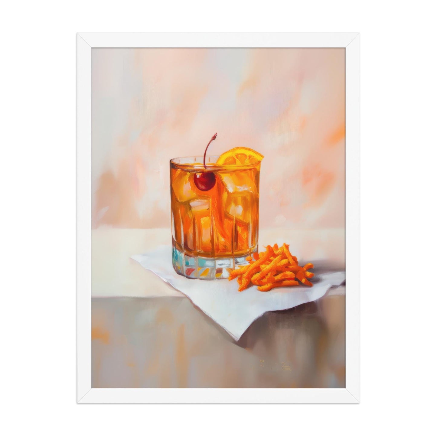 Old Fashioned Cocktail & Cheese Crunch Print: Quirky Bar Cart Wall Art