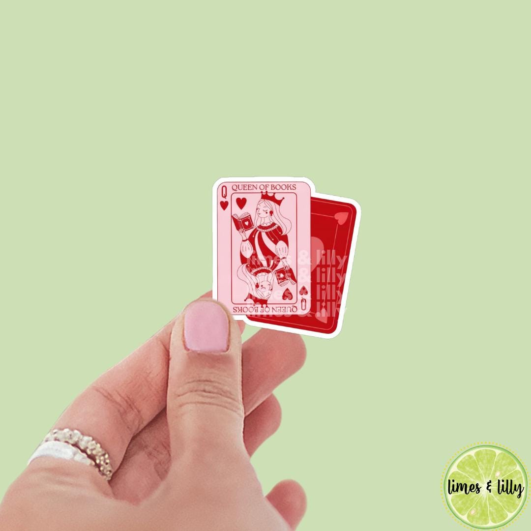 Queen of Books Playing Cards Pink Vinyl Sticker | Kindle Stickers | Cute Stickers | Trendy Stickers