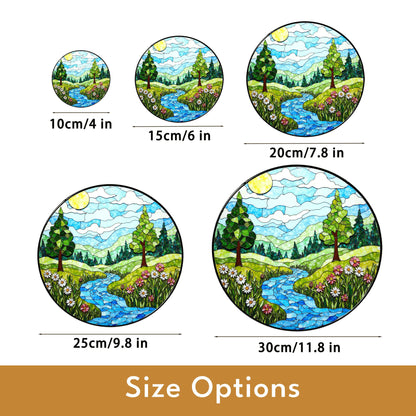 Scenic Forest River Landscape Stained Glass Suncatcher Window Hanging Gift for Nature Lovers