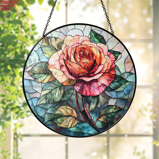 Rose Bouquet Stained Glass Suncatcher, Style Wall and Window Decoration, Special Gifts for Women, Rose Flowers Gifts, June Birthday Gift