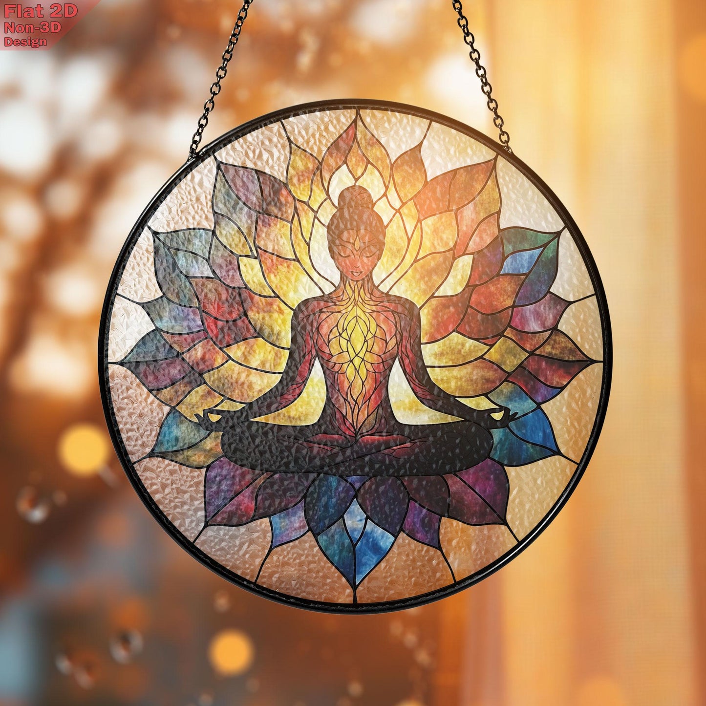 Meditation Stained Glass Suncatcher, Yoga Chakra Window Hanging, Lotus Mandala Decor, Mindfulness Gift, Zen Art, Gift for Mom, Mothers Day