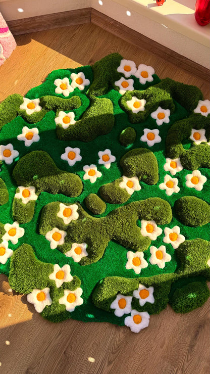 Handmade tufted 3D rug – floral meadow design, soft and cozy carpet that looks like a blooming lawn, perfect for home decor