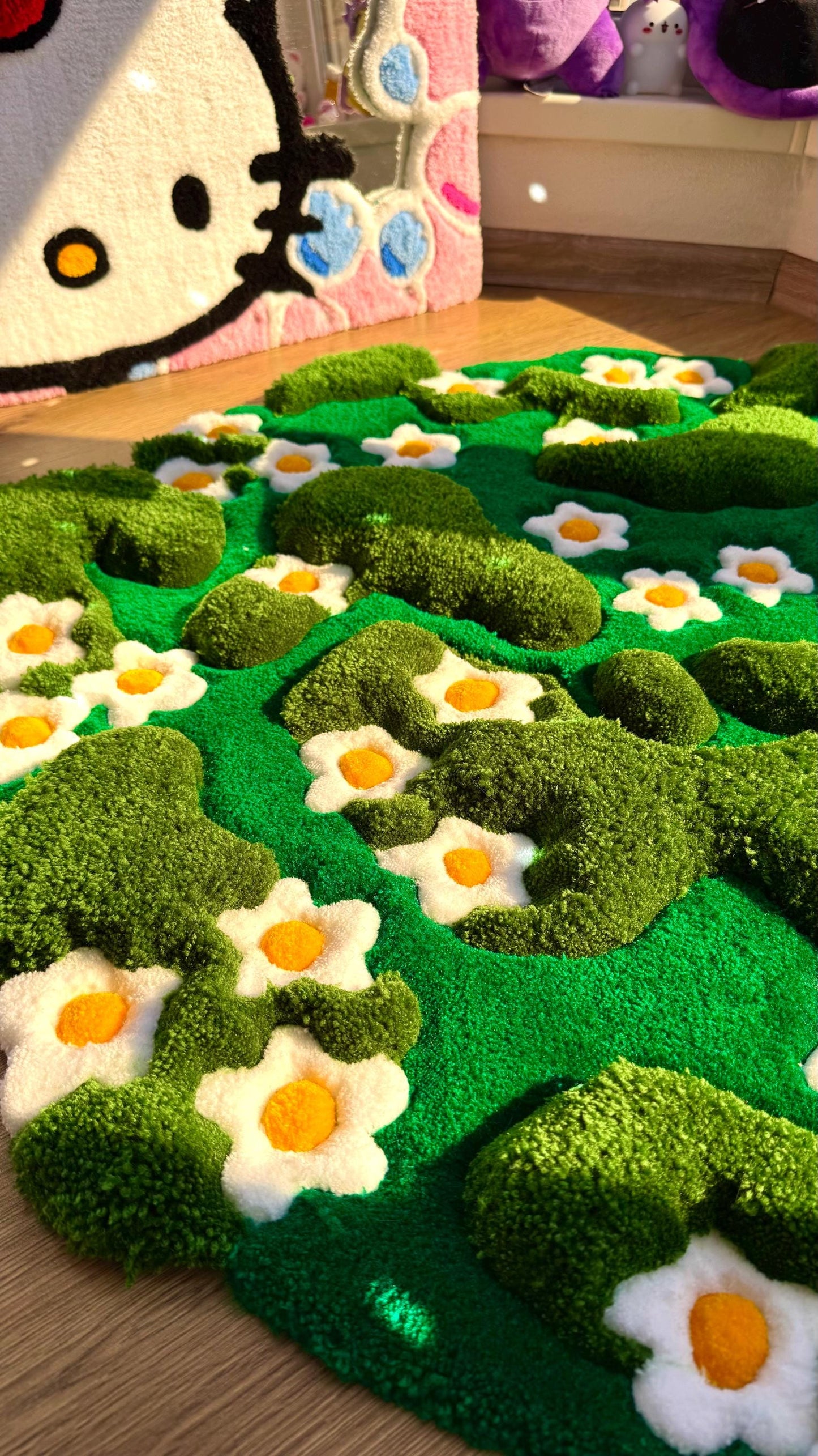 Handmade tufted 3D rug – floral meadow design, soft and cozy carpet that looks like a blooming lawn, perfect for home decor