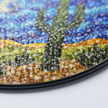 Starry Desert Night Cactus Stained Glass Suncatcher Window Decor Gift for Nature Lovers