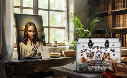 Personalized Leather Handbag Custom Name, Christian Gift, Gifts for Women, God Says You Are Dog Design, Inspirational Bible Verses