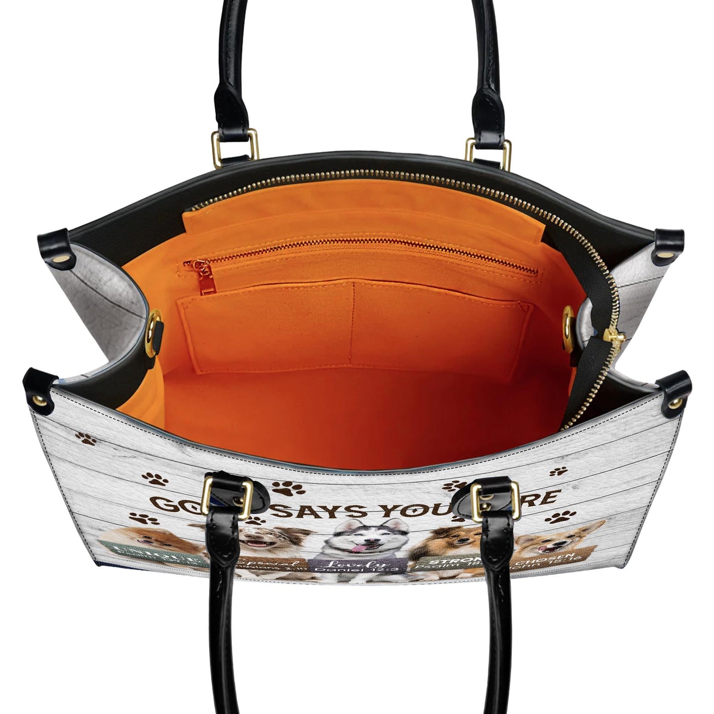 Personalized Leather Handbag Custom Name, Christian Gift, Gifts for Women, God Says You Are Dog Design, Inspirational Bible Verses