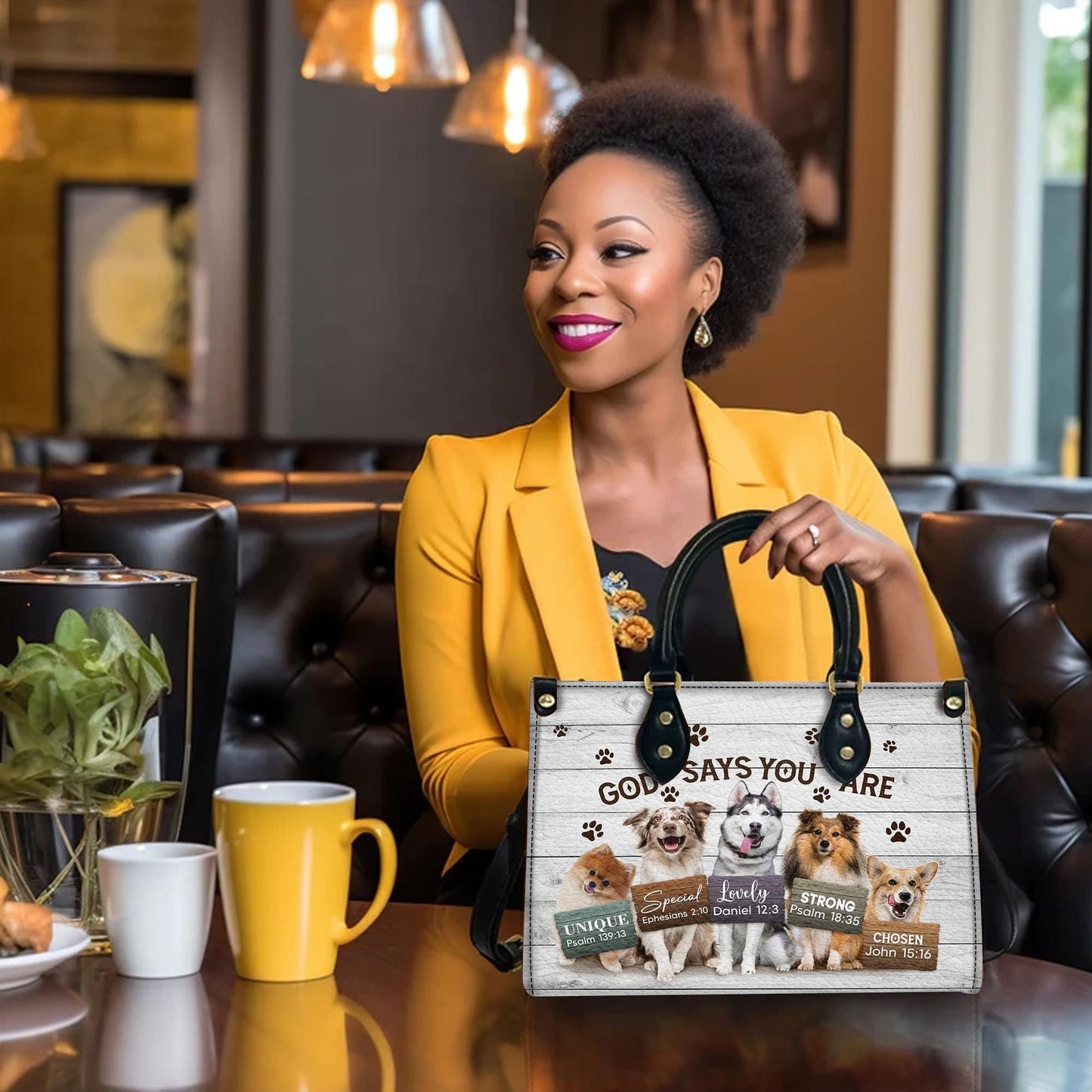 Personalized Leather Handbag Custom Name, Christian Gift, Gifts for Women, God Says You Are Dog Design, Inspirational Bible Verses