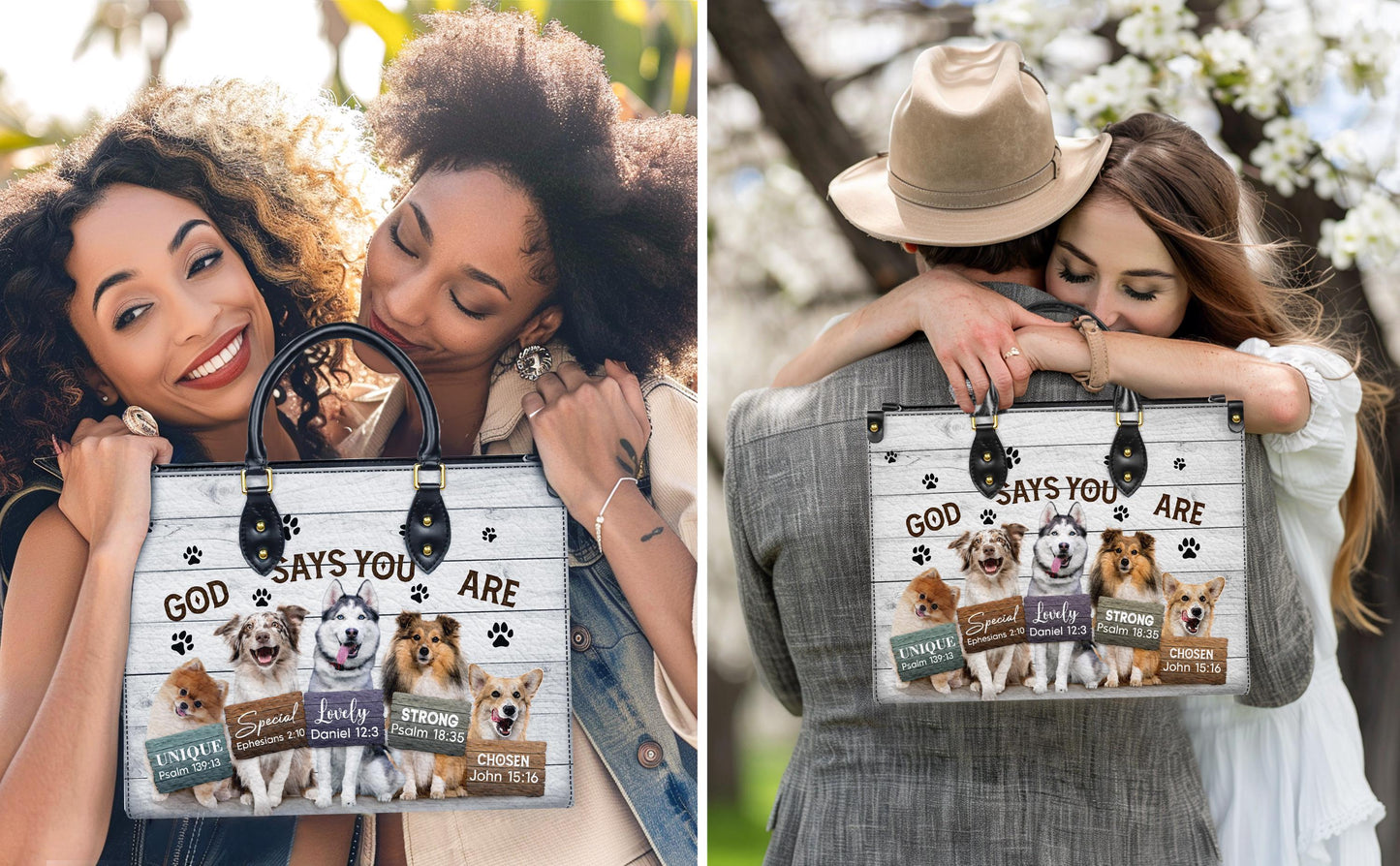 Personalized Leather Handbag Custom Name, Christian Gift, Gifts for Women, God Says You Are Dog Design, Inspirational Bible Verses