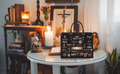 God Says I Am Handbag, Personalized Christian Affirmations Tote, Custom Name Bible Verse Purse, Identity In Christ Gift for Women