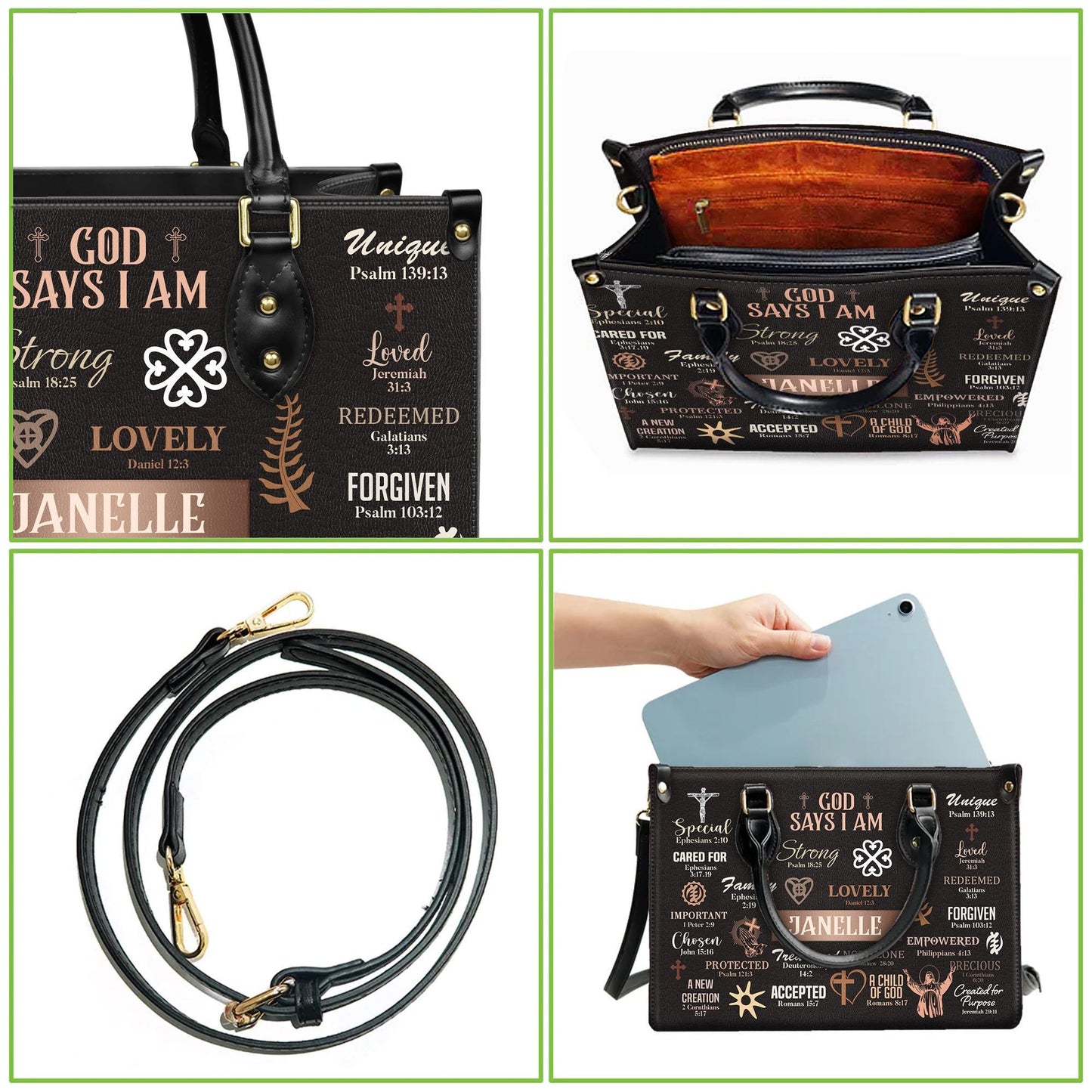 God Says I Am Handbag, Personalized Christian Affirmations Tote, Custom Name Bible Verse Purse, Identity In Christ Gift for Women