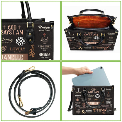 God Says I Am Handbag, Personalized Christian Affirmations Tote, Custom Name Bible Verse Purse, Identity In Christ Gift for Women