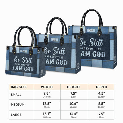 Personalized Leather Handbag Custom Name, Christian Gift, Gifts for Women, Be Still and Know I Am God Denim Bag, Peaceful Message Design