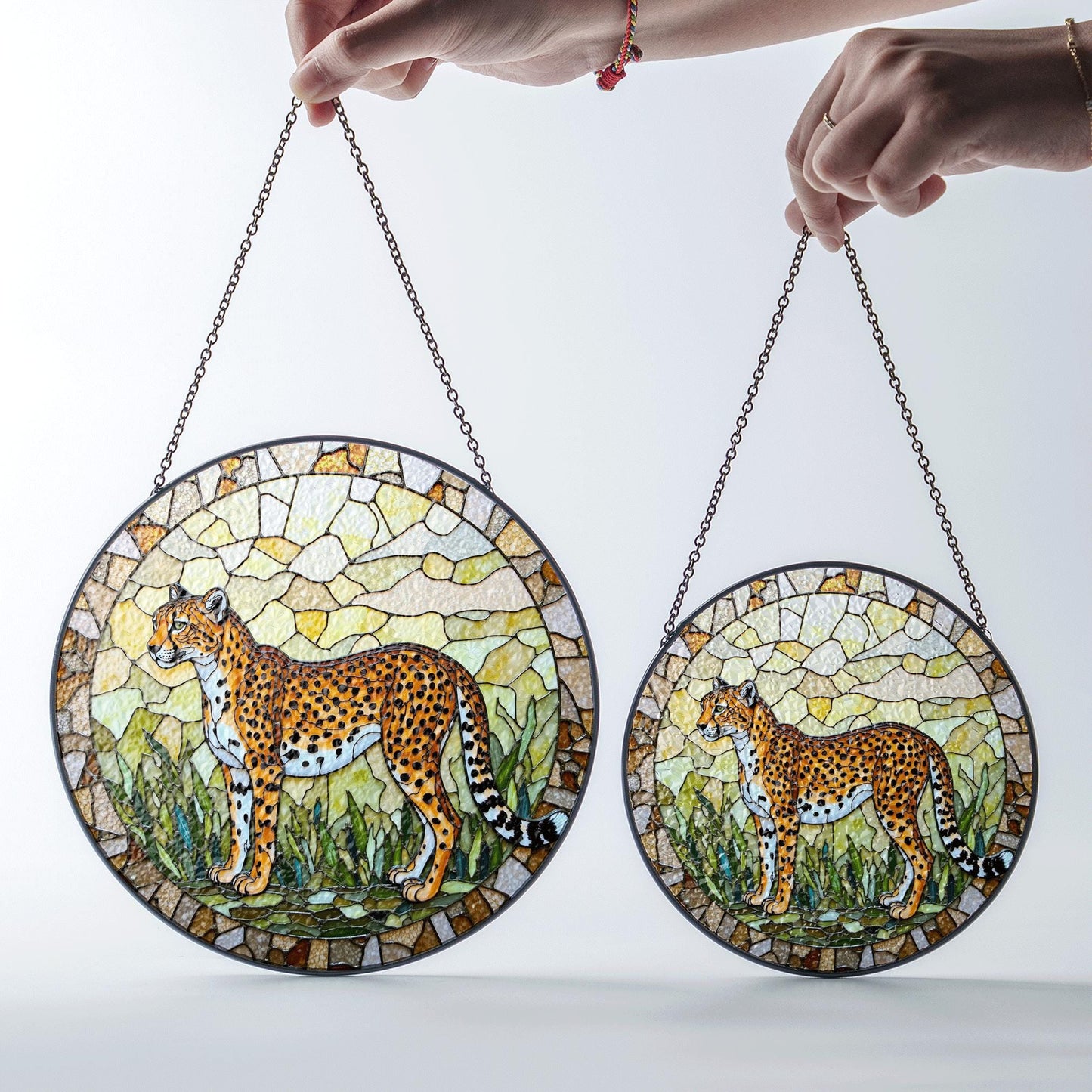 Stained Glass Cheetah Suncatcher Safari Animal Decor Gift for Dad