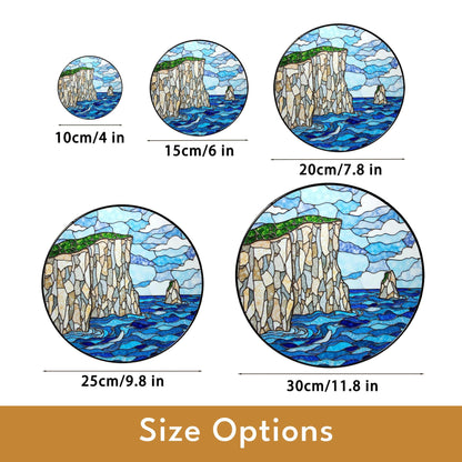 Coastal Cliff Ocean View Stained Glass Suncatcher Handmade Window Art Gift for Nature Lover