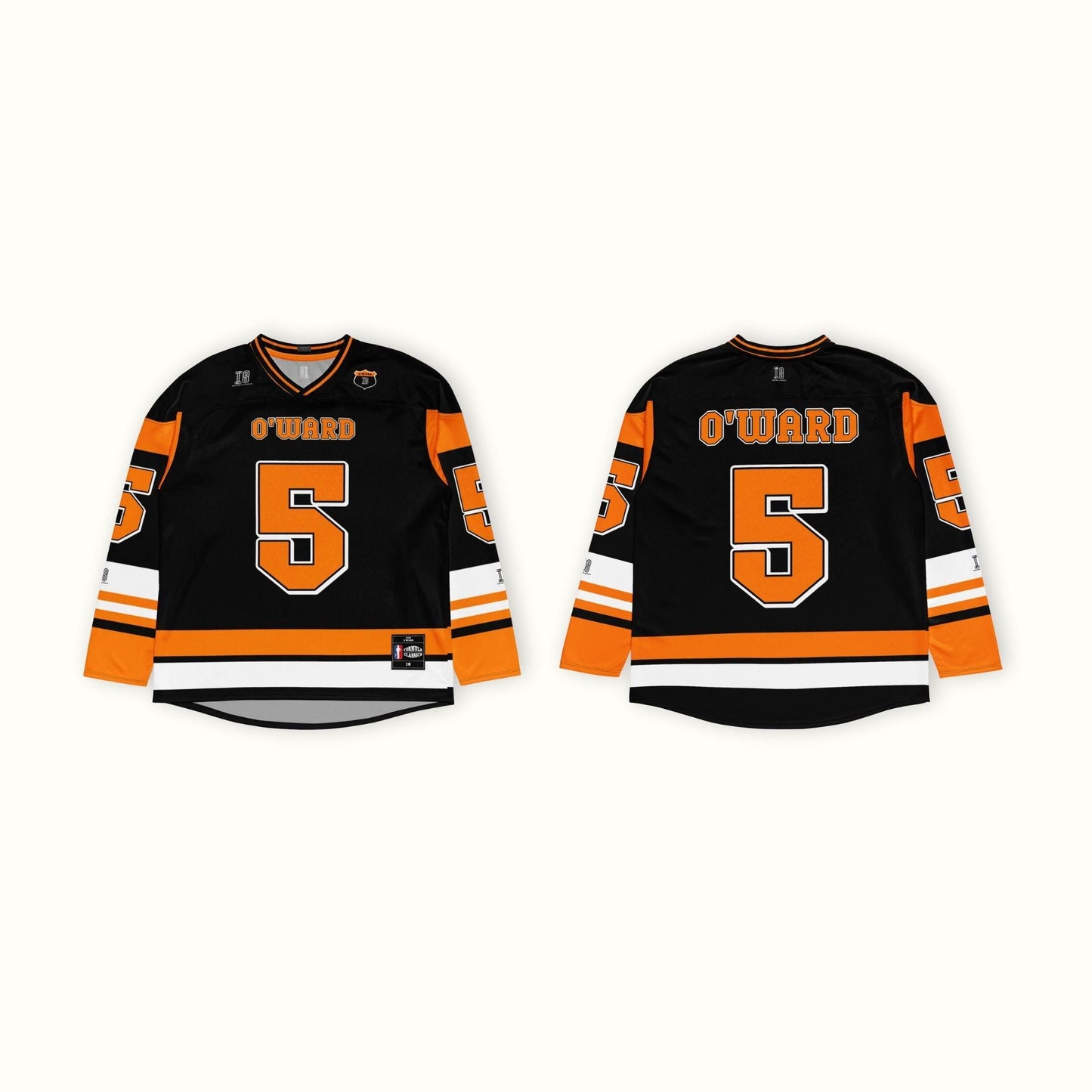 Motorsport-Inspired Unisex Oversized Hockey Jersey – Black and Orange Racing Jersey with Bold Number 5 Design