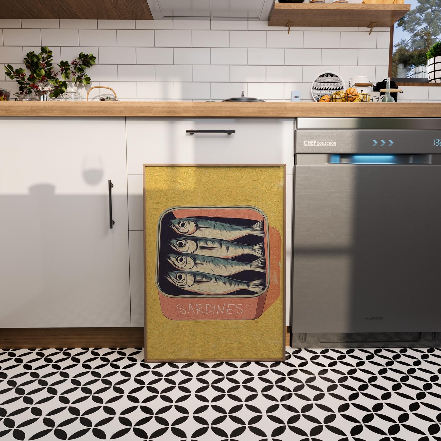 Retro Sardine Tin Print: Quirky Kitchen Wall Art