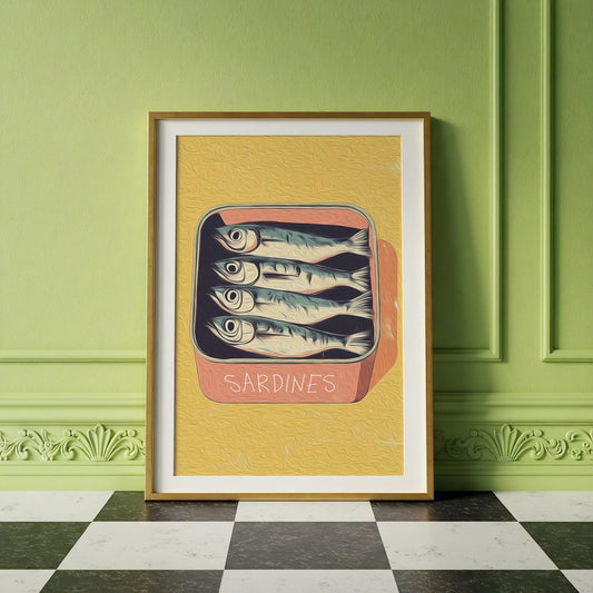Retro Sardine Tin Print: Quirky Kitchen Wall Art