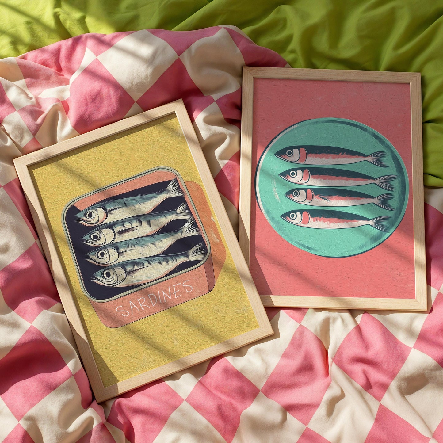 Retro Sardines Plate Print: Mid-Century Modern Kitchen Wall Art