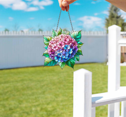 Purple Blue Flower Suncatcher Hydrangea. Acrylic Hydrangea Home Decor Panel Pendant Garden Window Wall Hangings. Mothers day gift, Mom gift