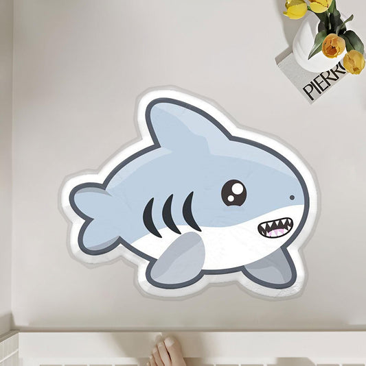 Charming Cartoon Shark Floor Rug: A Playful and Whimsical Addition to Brighten Up Your Home Decor Polyester Rug