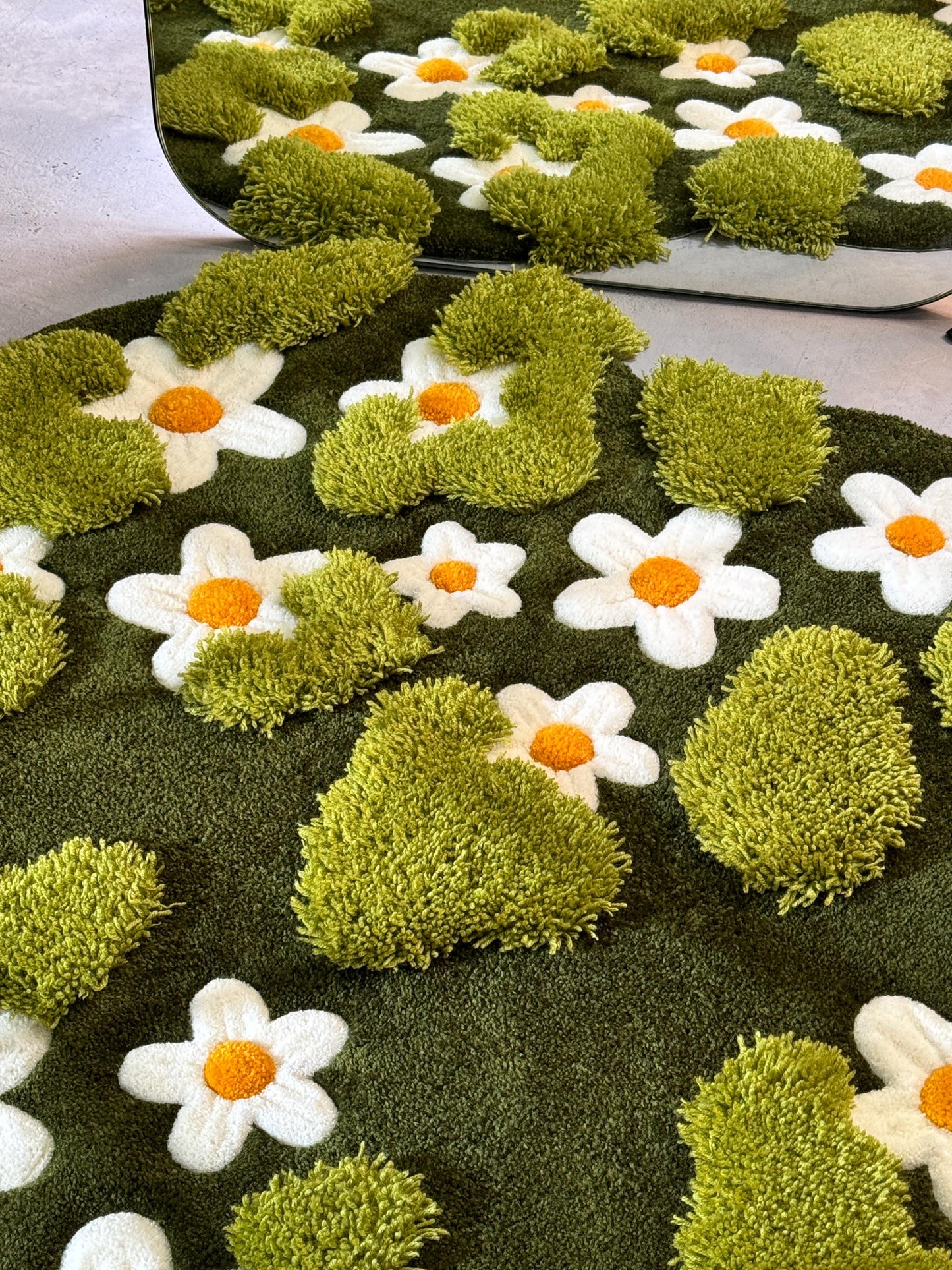 Daisy Moss Rug, 3D Moss Rug, Сhamomile Field rug, Grass Rug, Landscape rug, Area Rug, Gift for Her, 3D Moss Meadow Rug with Daisies