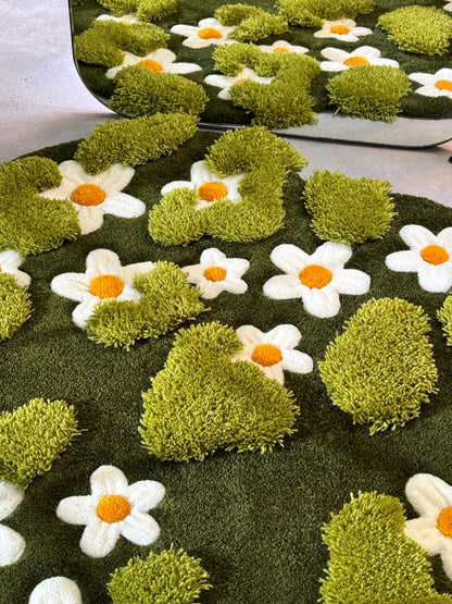 Daisy Moss Rug, 3D Moss Rug, Сhamomile Field rug, Grass Rug, Landscape rug, Area Rug, Gift for Her, 3D Moss Meadow Rug with Daisies
