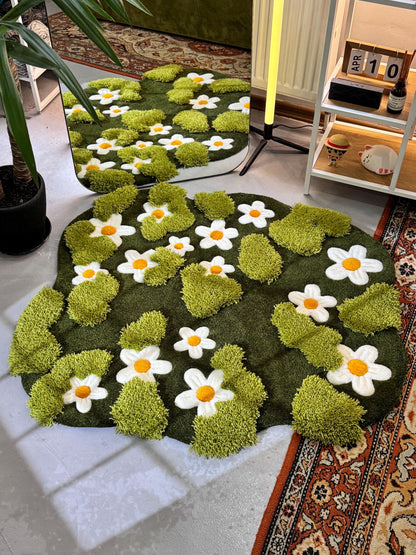 Daisy Moss Rug, 3D Moss Rug, Сhamomile Field rug, Grass Rug, Landscape rug, Area Rug, Gift for Her, 3D Moss Meadow Rug with Daisies