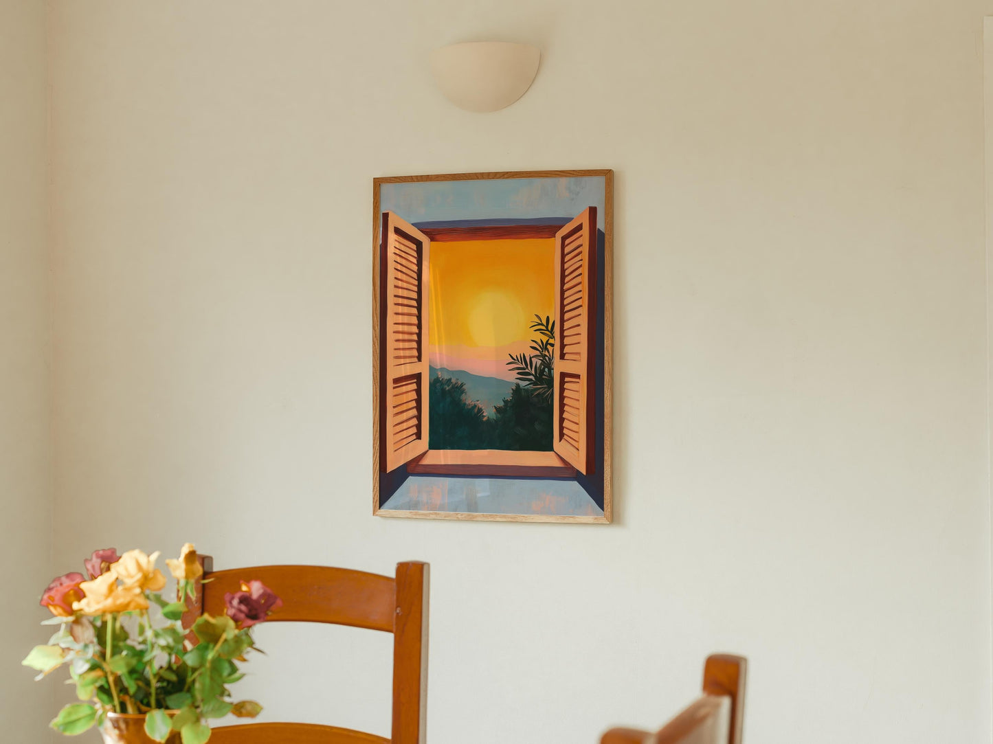 Matisse Style Window View Print: Fauvism Mountain Sunset Art