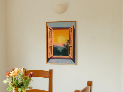 Matisse Style Window View Print: Fauvism Mountain Sunset Art
