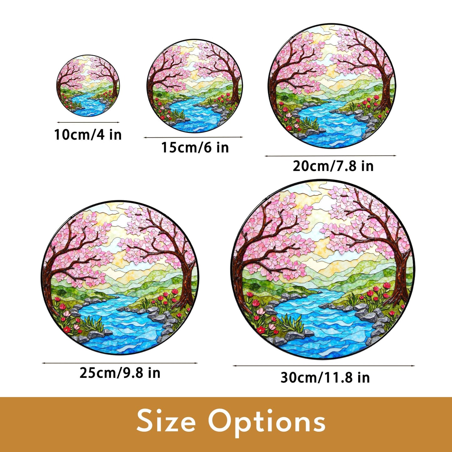 Cherry Blossom River Spring Stained Glass Suncatcher Nature Window Decor Gift for Mom