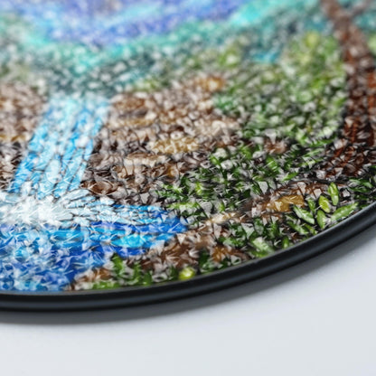 Moonlit Waterfall Forest Scene Stained Glass Style Suncatcher Gift for Nature Lover