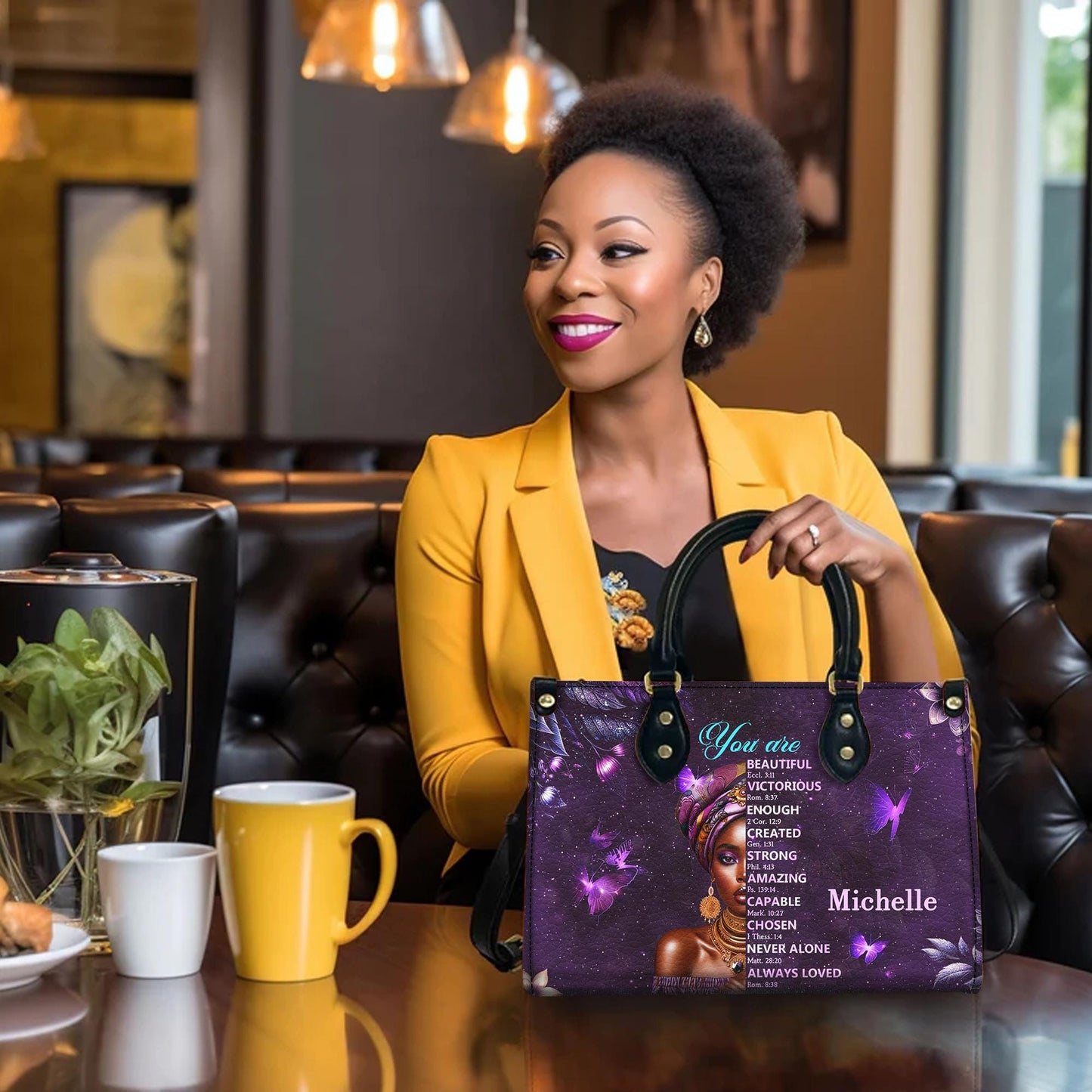Personalized Leather Handbag Custom Name, Christian Gift, Gifts for Women, You Are Beautiful Victorious Bag, African American Woman Design